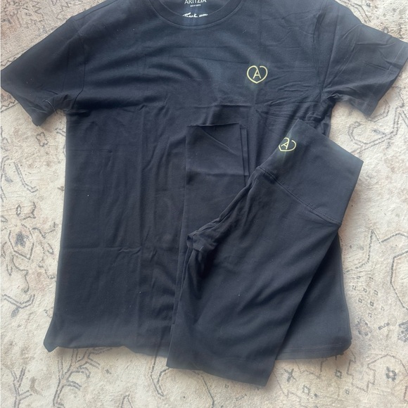 COPY - NWT Aritzia Black T-Shirt and Leggings Set with Gold Logo - Picture 1 of 9